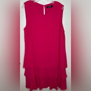 Lauren Ralph Lauren Chiffon Fuchia Knee Length Tiered Dress, Sz XL